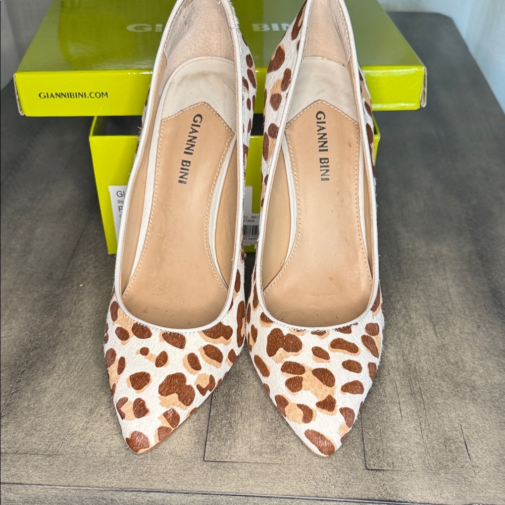 Gianni Bini Leopard Print Heels - Brown and Cream